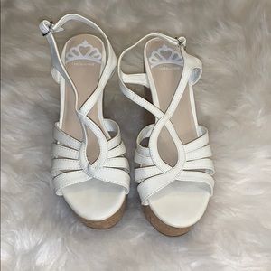 Strappy white wedges